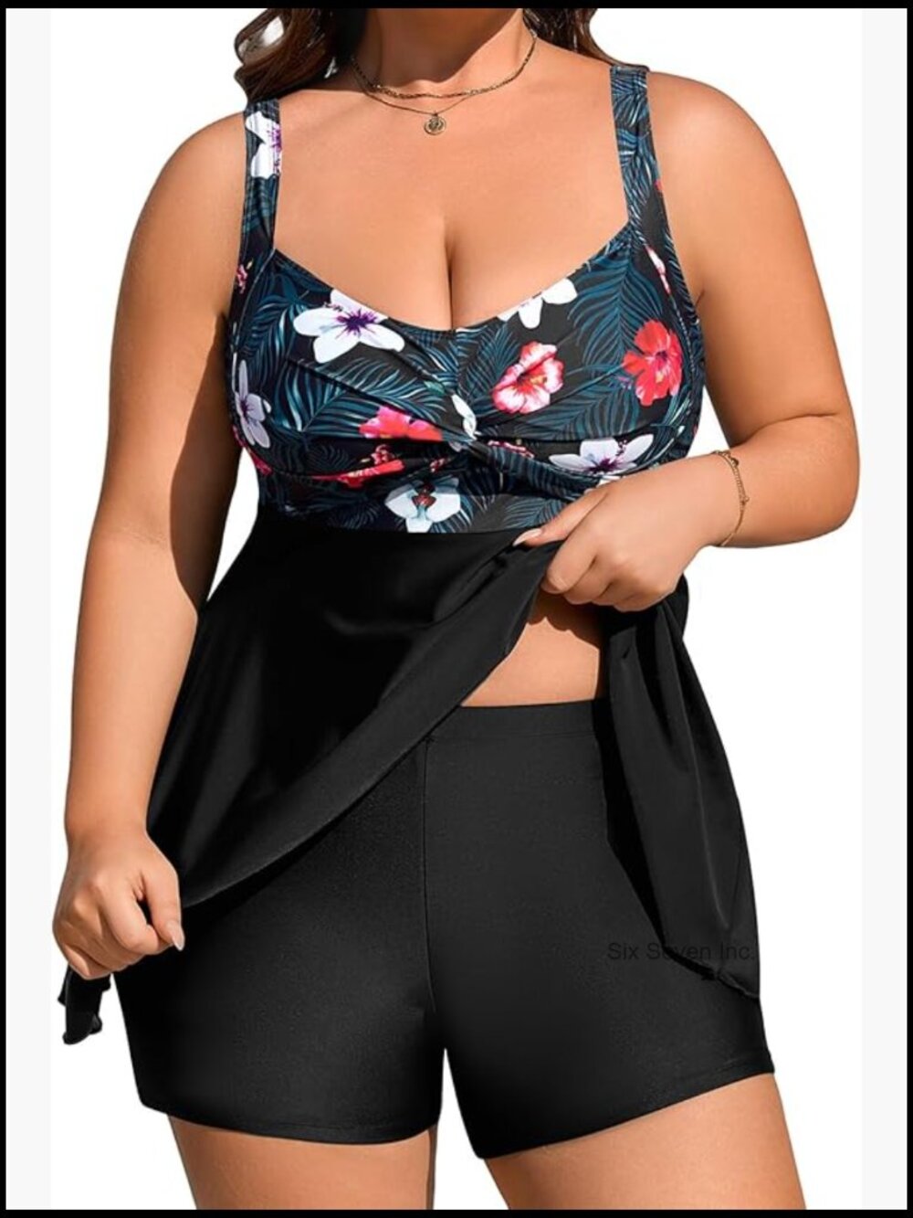 Plus Size Flowy Tankini Set with Tummy Control & Boy Shorts
